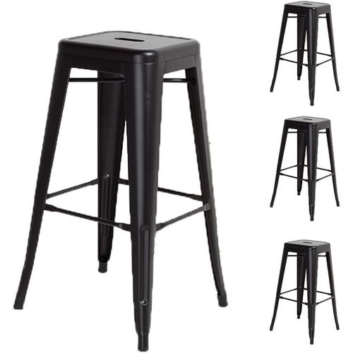 Lot De 4 Tabourets De Bar En Métal Noir Mat - Hauteur 66 Cm.[G394]