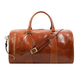 Sac en cuir élégant 100 % Made in Italy. Sac de voyage en cuir beige brun cognac