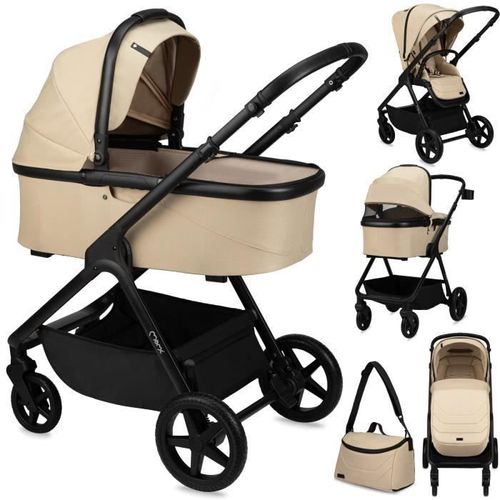Momi Giselle Poussette Combinée 2en1 - Poussette Citadine Pliante Et Nacelle - Jusqu'à 22 Kg - Kit D'accessoires Et Sac - Beige
