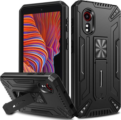 JGD-Coque pour Samsung Galaxy Xcover 5 avec Support Béquille, [Protection Caméra] [Protection Antichoc Militaire] Étui de Téléphone, Anti-Rayures Dos Rigide PC Bumper Housse, Noir