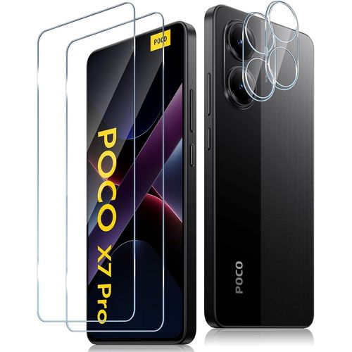 CAUC-Verre Trempé pour Xiaomi POCO X7 Pro 5G, 2 Pièces Film de Protection écran + 2 Pièces Caméra Arrière Protecteur, 9H Dureté, Anti-Rayures Sans Bulles HD Vitre Protecteurs d'écran