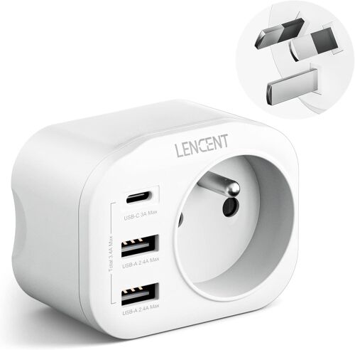 KALANKA-Adaptateur Prise AU Australie Chine Nouvelle-Zélande, avec 2 Ports USB & 1 Port USB-C adapté à AUS Prise Française Adaptateur électrique Mâle AU Femelle France, Type I