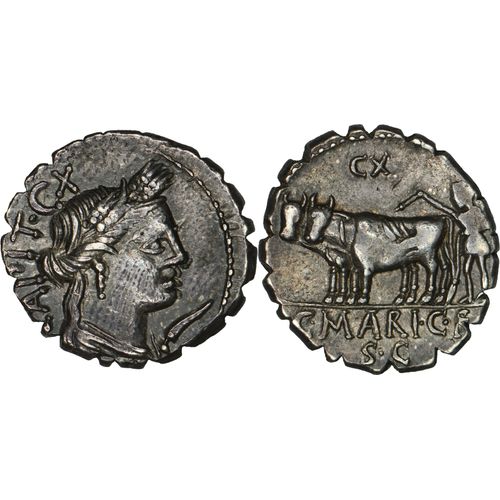 Rome - Republique - Denier - Maria - Capit / C Mari C F - Cérès / Agriculteur Avec 2 Boeufs - Rrc.378/1c - 25-044