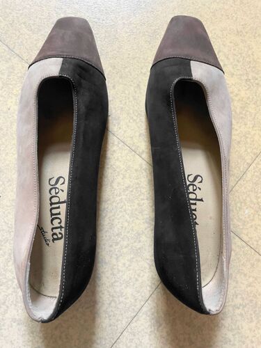 Ballerines Séducta Vintage Multicolores Marron Beige Noir Nubuck Modèle Graphique 38