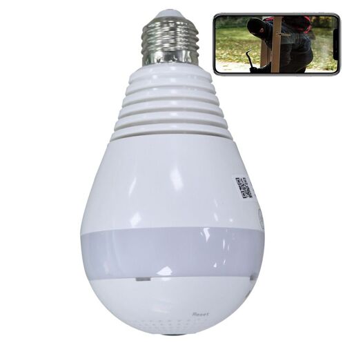 Ampoule Caméra Espion HD 1.3Mp 360° Voix Bidirectionnelle IP Wifi Vision Infrarouge + SD 4Go YONIS