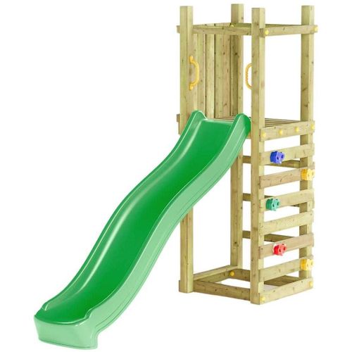 Plateforme De Jeux En Bois Funny Toboggan + Mur D'escalade