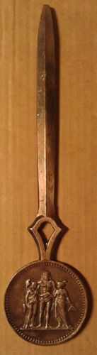 Coupe Papier Ouvre-Lettre Hercule Metal Argenté 16,5cm 4cm De Diamètre