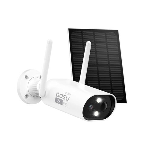 Aosu Caméra WiFi Extérieure sans Fil Alimentée par Batterie 2K, Caméra de Surveillance 3MP avec Panneau Solaire, Détection AI, Sirène, Audio Bidirectionnel, Étanche, Vision Nocturne