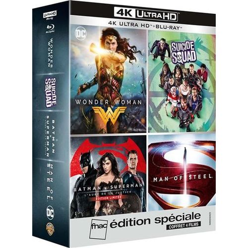 Coffret Dc Comics En Édition Collector Spéciale Fnac Blu-Ray Et 4k Ultra, Comprend Les 4 Films En 4k Ultra Hd Et Blu-Ray: Suicide Squad, Wonder Woman, Man Of Steel Et Batman V Superman