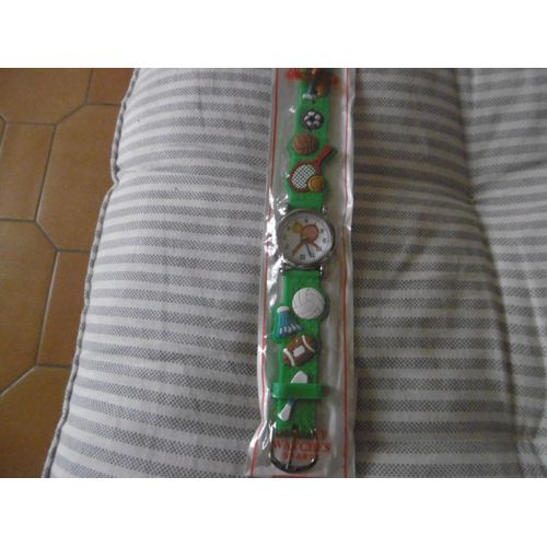 Montre Enfants Mixte Affichage Analogique Quartz Cadran Chromé Avec En Fond Raquette Et Balle Tennis Bracelet Plastique Vert Divers Sport Best Style
