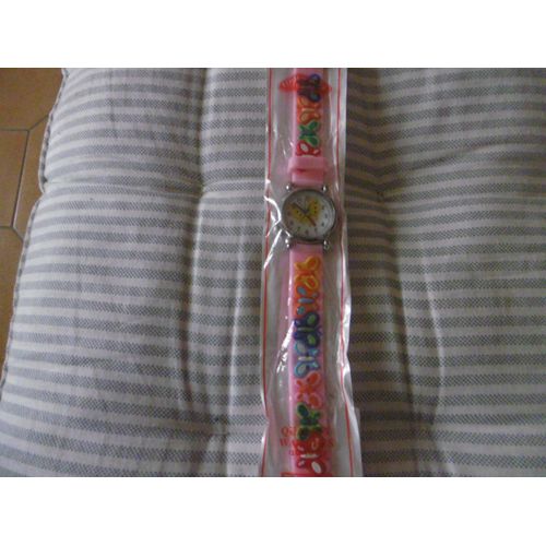 Montre Enfants Mixte Affichage Analogique Quartz Cadran Chromé Fond Papillon Bracelet Plastique Rose Avec Des Papillons En Relief Best Style