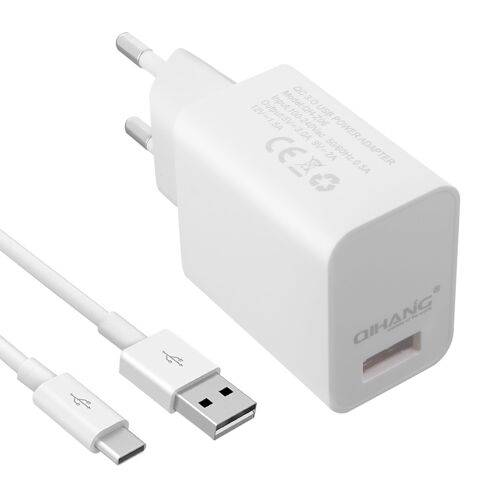 Chargeur Secteur Usb 3a Qualcomm Quick Charge 3.0 Câble Usb Type C 1m Blanc