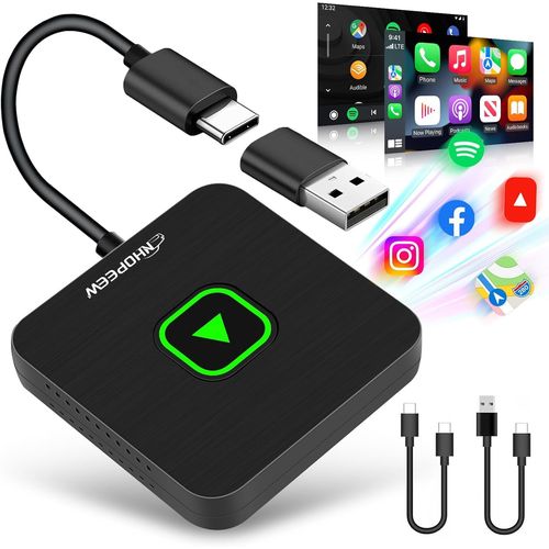 Nhopeew Wireless A-Pple Carplay & Android Auto 2 In 1 Adapter - Android Auto/Carplay De Filaire À Sans Fil, Supporte Ios 10+ Et Android 11+,Usb/Type-C, Plug & Play