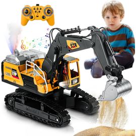 Fuyley Jouets D'excavatrice Télécommandés Pour Garçons, Pelle En Métal 14 Canaux 2,4 Ghz Rc Avec Pulvérisation Lumière Son, Jouets De Construction Rc Rotation À 680 ° Pour Garçons Présents