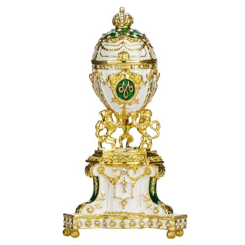Oeuf à la Fabergé Royal danois (Jubilé danois) boîte à bijoux avec des lions 13 cm, vert