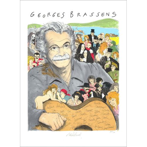 Lithographie Brassens Par Brunel