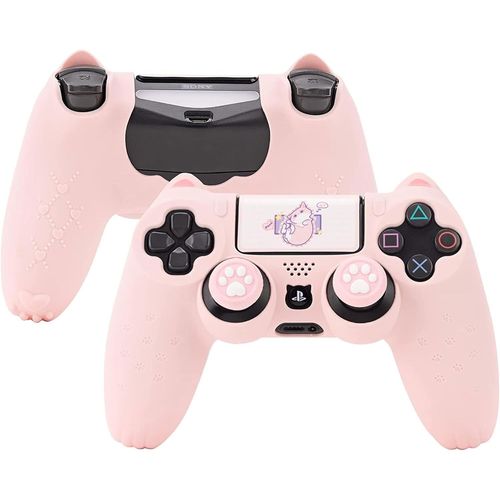 Skin De Protection En Silicone Antidérapant Pour Manette De Ps4 Slim/Pro Motif Patte De Chat Rose