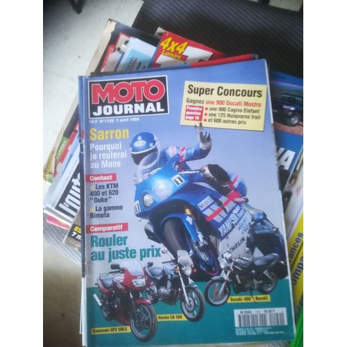 Moto Journal 1129 De 1994 Honda Cb500,Kawasaki Gpz500s,Suzuki 400 Bandit,Ktm 620 Duke,Bimota Yb9,Sarron