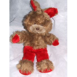 Lapin Toyland Ancien Vintage Marron Rouge Peluche