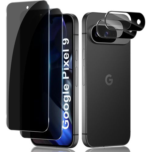 CAUC-pour Google Pixel 9 Anti-Espion Verre Trempé, 2+2 Pièces Anti-Spy Protection écran + Caméra Lentille Protecteur Film (Noir), 9H Anti-Rayures Sans Bulles Privacy Protecteurs d'écran