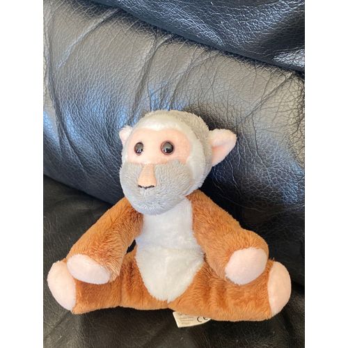 Peluche Doudou Mini Singe Marron Blanc Et Gris Petjes World 13cm