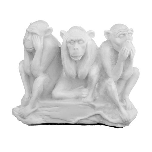 statuette / figurine décorative en marbre - trois singes sages - ne vois, n'entends, ne dis aucun mal 11 cm