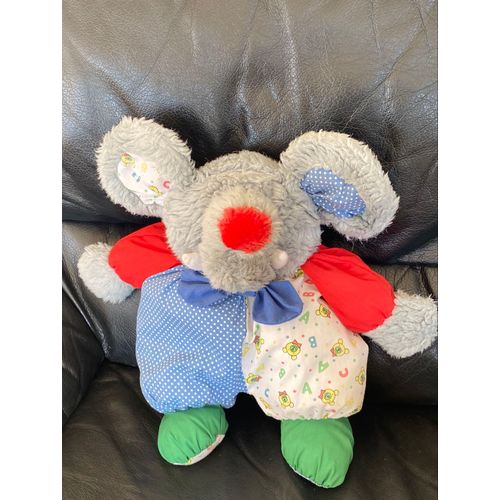 Peluche Éléphant Gris Bleu À Pois Blanc Rouge Abc Vintage 30cm