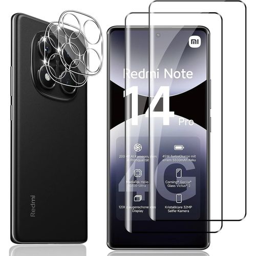 Verre Trempé Pour Xiaomi Redmi Note 14 Pro 4g, 2 Pièces Protection Écran Film Avec 2 Pièces Caméra Arrière Protecteur, Dureté 9h Film Objectif Ultra Hd Vitre Trempé