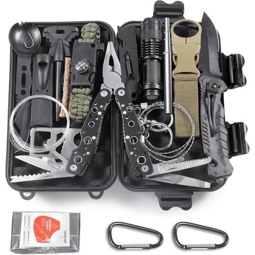 Kit De Survie 14 En 1 Multifonction - Kit Complet Randonnée, Camping, Urgence - Compacte Et Transportable