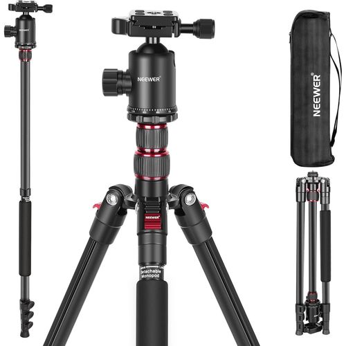 NEEWER Trépied pour Appareil Photo Reflex numérique, téléphone avec tête sphérique panoramique à 360°, Colonne Centrale 2 Axes, Plaque Arca Type QR, trépied de Voyage Compact en Aluminium léger 34
