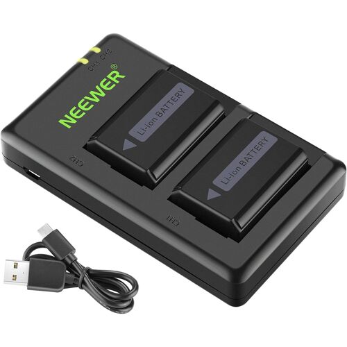 NEEWER NP-FW50 Chargeur de Batterie pour Appareil Photo Compatible avec Sony A6000, A6500, A6300, A6400, A7, A7II, A7RII, A7SII, A7S, A7S2, A7R, A7R2, A55, etc. (2 Batteries, Micro USB Port, 1100mAh)