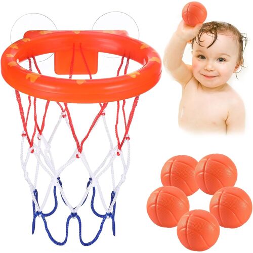 Jouet De Bain Pour Bébé:5 Balles Sans Trous+Panier De Basket À Forte Ventouse.Jouet De Bain Pour Tout-Petits Ou Enfants/Garçons Ou Filles.Ensemble De Jouets Pour Salon,Salle De Bain, Chambre À Coucher