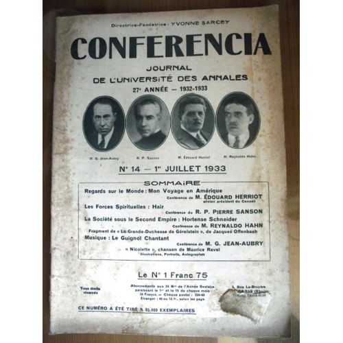 Conferencia N° 14 1932/1933 1er Juillet 1933:Mon Voyayage En Amérique M Édouard Hérriot