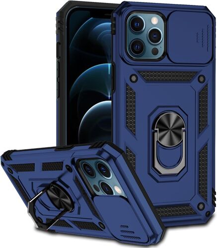 Coque Compatible Avec Iphone 12 Pro Max 6.7"", Etui Avec Cache Camera & Support A Bague 360 Armor Full Body Antichoc Anti-Chut Housse Tpu Silicone Bumper Cover,Bleu