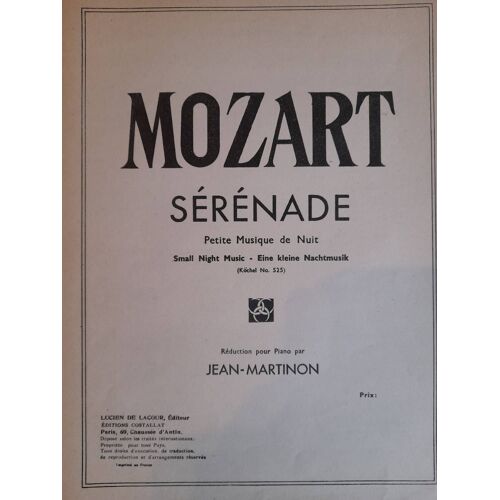Sérénade Mozart Piano Martinon Edition De Lacour