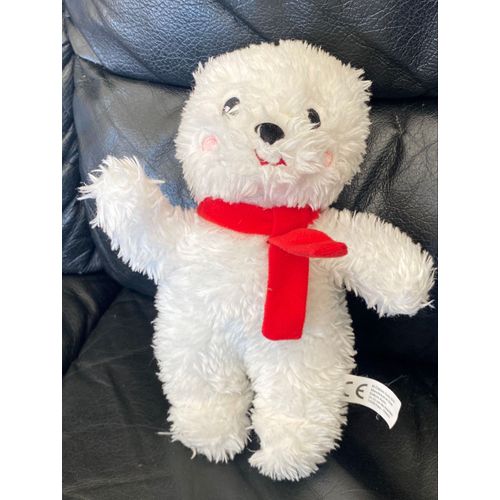 Doudou Peluche Editions Auzou Ours Blanc Echarpe Rouge 21cm