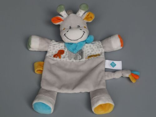 Doudou Girafe Plat Gris Bleu Orange Tex Baby