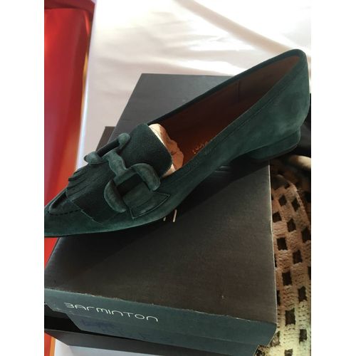 Mocassin À Talon En Daim Verte Neuves Savec Boîte.37 À Bientôt Merci Paris