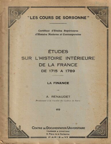 Etudes Sur L'histoire Intérieure De La France De 1715 À 178*9. La Finance