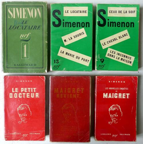 Lot De 9 Romans Et Recueils De Nouvelles De Georges Simenon Parus Chez Gallimard Entre 1934 Et 1960 - Le Locataire, Aîné Des Ferchaux, Coup De Vague, Cercle Des Mahé, Petit Docteur, Maigret Revient