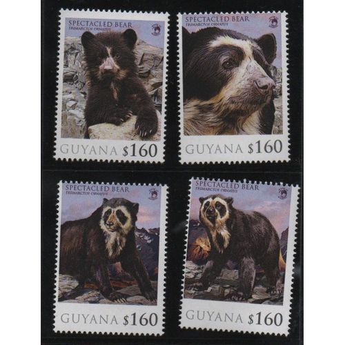 Guyana Timbres Animaux Les Ours À Lunettes 2011