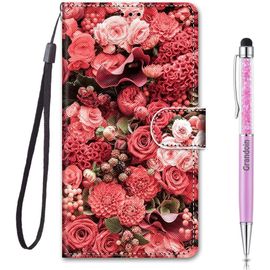 Sjzg-Coque Pour Samsung Galaxy A41, Mode Créatif Effet Bookstyle Désign Étui De Protection Housse En Pu Cuir Avec Tpu Silicone Souple Phone Case Pour Galaxy A41 (Rose Rouge)