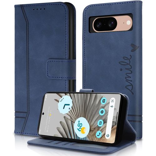 KAL-Coque Pour Google Pixel 8, Etui Cuir Pu Coque Pixel 8, Portefeuille Cuir Multifonction Fermeture Magnétique Stand Feature Flip Case Compatible Avec Google Pixel 8 Book 2023 (Bleu)
