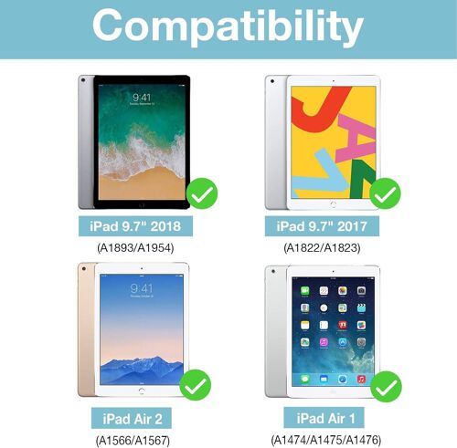 Étui pour iPad 9.7¿, iPad 6, iPad 5, iPad Air 2, iPad Air 1, Modèle: A1893 A1954 A1822 A1823 A1566 A1567 A1474 A1475 A1476, Étui Housse de Protection Anti-Chute, Rabat Magnétique Stable-Teal