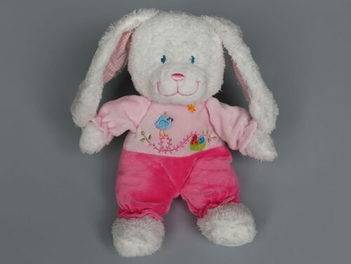 Doudou Lapin Blanc Rose Oiseaux Tex Baby