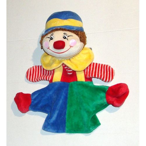 Doudou Clown Marionnette Rouge Bleu Vert Jaune Nounours 28cm