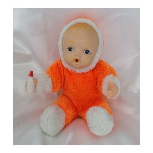 Poupon Doudou Fourrure Orange Vintage Bergère De France