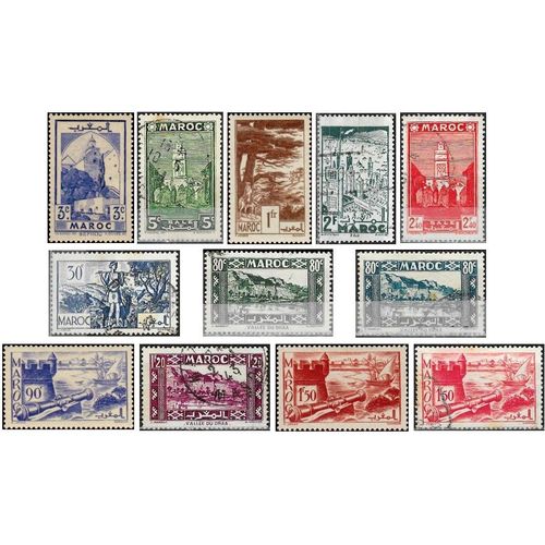 Maroc, Protectorat Français 1939 / 42, Série Touristique, Beaux Timbres Neufs** / * / Obli. Yvert 165 166 170 179 180 181 182 183 186 187 190, Mosquée De Séfrou, Remparts De Salé, Forêt À Ifrane...