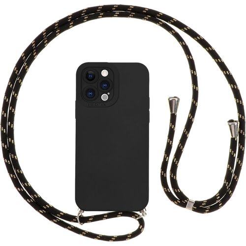 Coque Pour Iphone 16 Pro Avec Cordon, Etui Avec Collier - Tour De Cou Lanière En Corde - Silicone Housse Avec Réglable Chaine Pour Iphone 16 Pro, Bandouliere - Noir