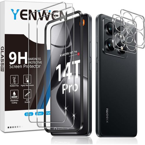 Verre Trempé Pour Xiaomi 14t Pro 5g Protection Ecran, 2 Pièces Protection Écran Film Et 2 Pièces Caméra Arrière Protecteur Pour Mi 14t Pro, Dureté 9h Glass, Sans Bulles, Avec Outil Cadre